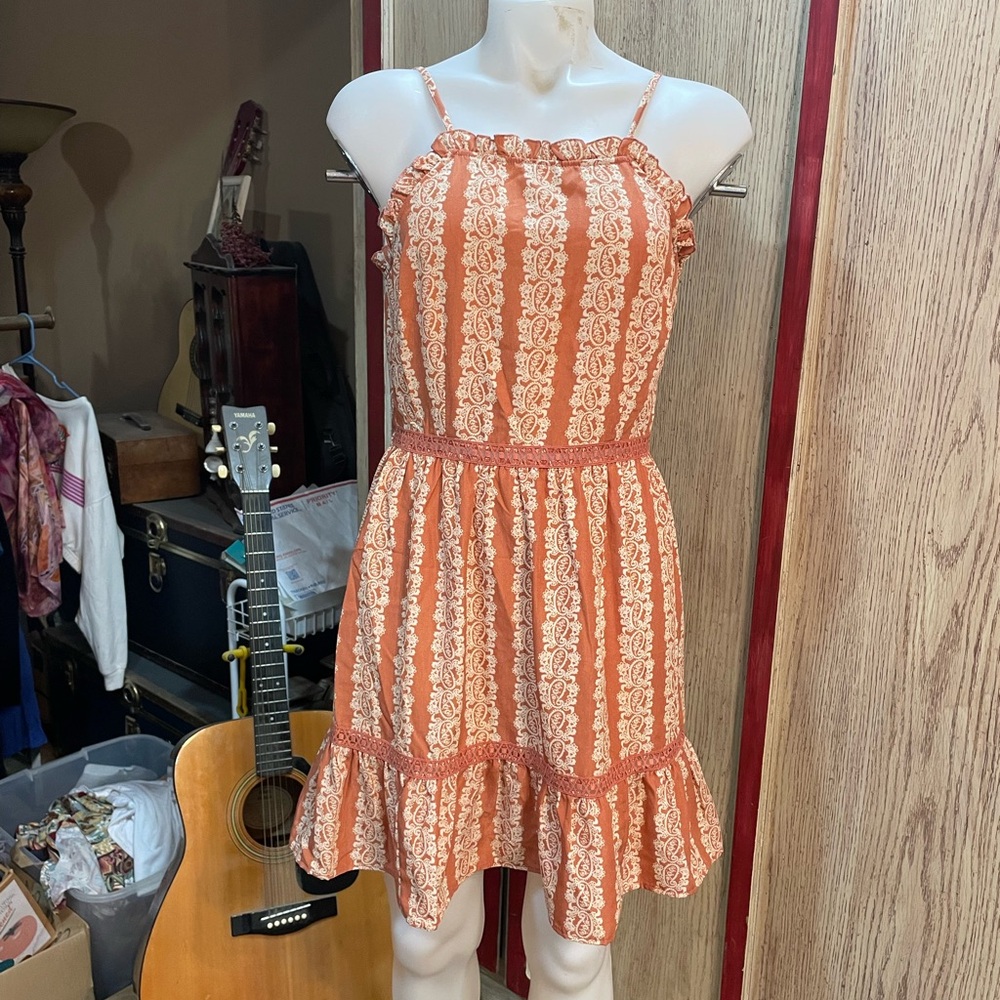 Floral Striped Orange Dress